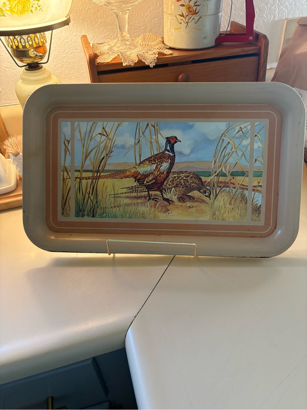 Decorative Pheasant Serving Tray - Beige